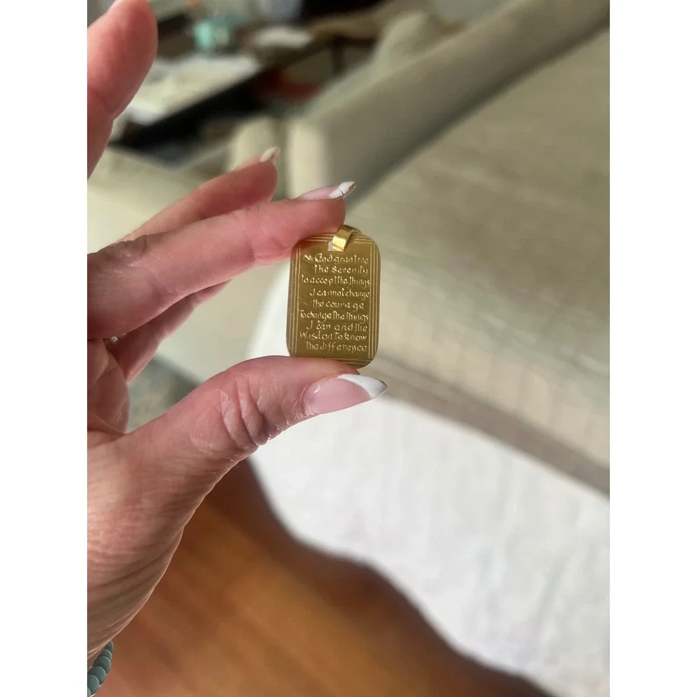 14k Solid Gold Pendant Serenity Prayer Double Sided  English & Spanish 4.6 grams